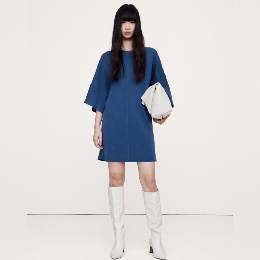 NEW! Banana Republic Hidden Blue Merino Flutter-Sleeve Mini Sweater Dress🧺